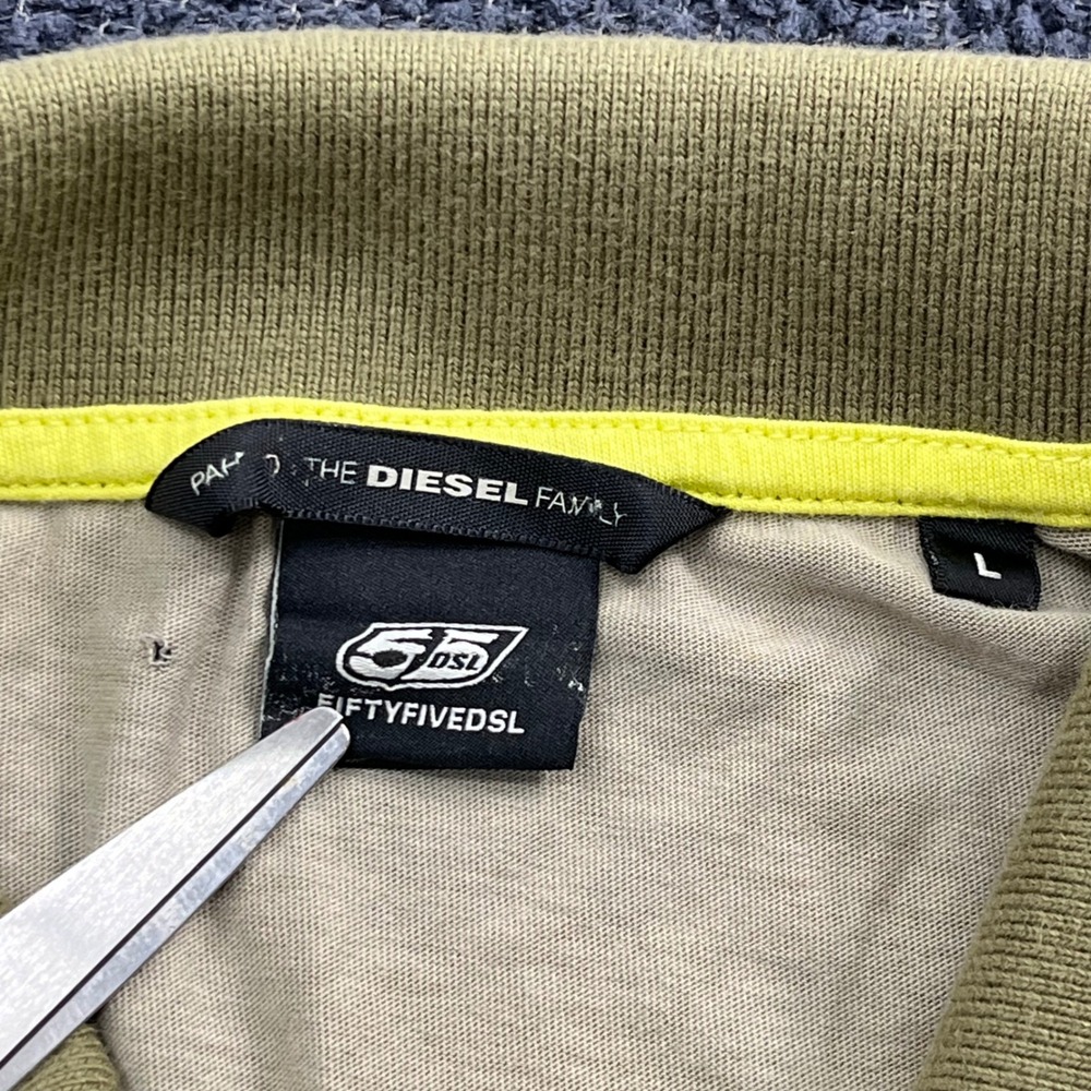 FiftyFiveDSL Diesel Mens Camo Polo Shirt Green Tan Flecktarn Print Size L - Picture 3 of 9